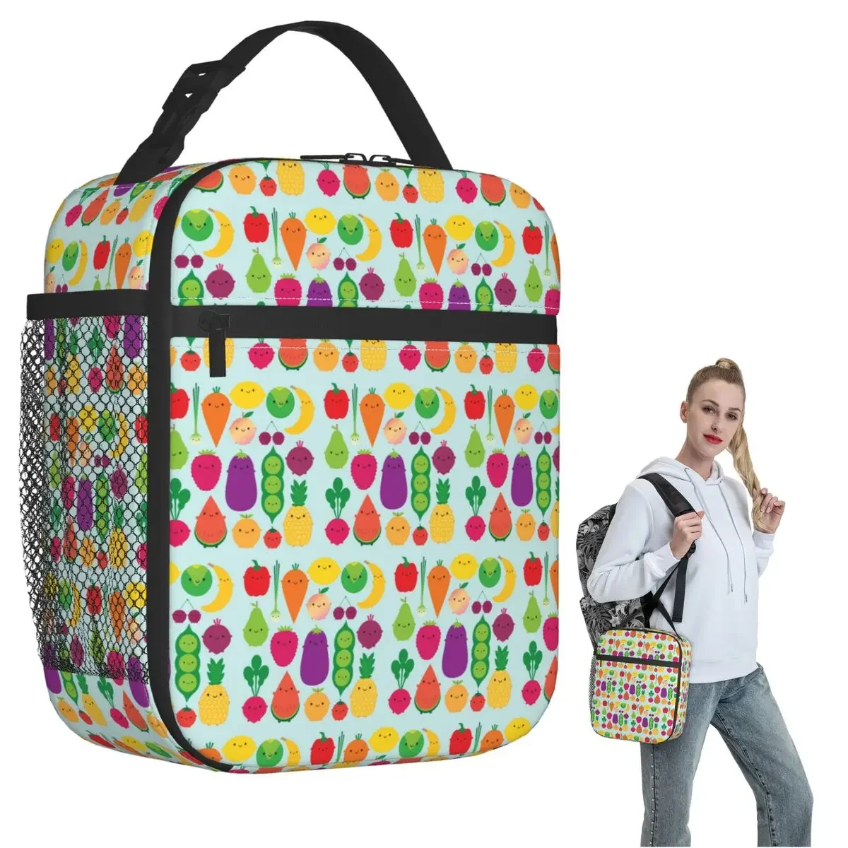 5 A Day Fruit And Vegetables Insulated Lunch Bag for Women Children Portable Food Boxes Thermal Lunch Box Tote
