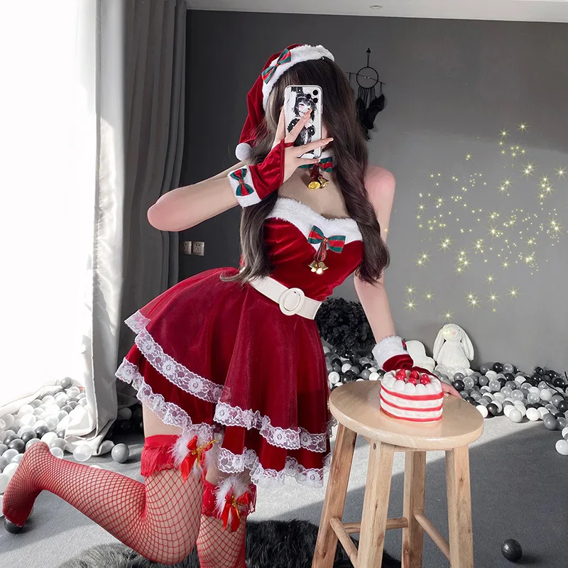 

Red cape Christmas costume theme dress New Year's dress suit skirt Cosplay bunny maid sexy dress Costume for role playing