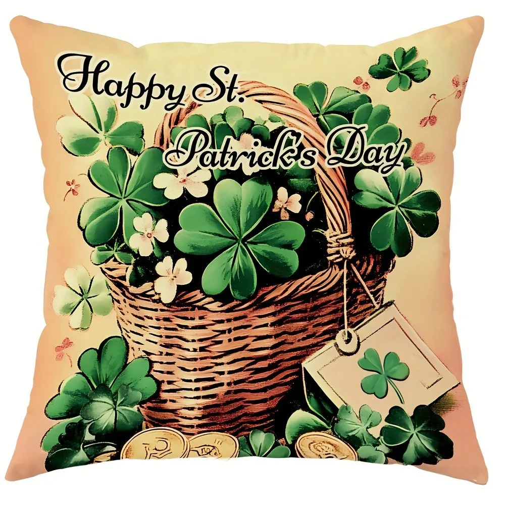 St. Patrick'S Day Kids And Lucky Shots Pattern Cushion Cover Suitable For Sofa Bedroom Car Pillow Cover