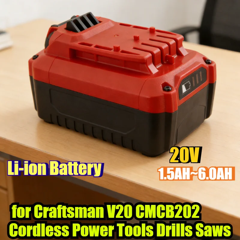 

6000mAh 20V Li-ion Battery Pack for Craftsman V20 CMCB202 Cordless Power Tools Drills Saws High Capacity Rechargeable Battery