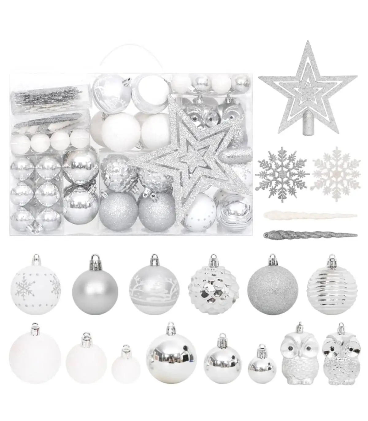 108 pieces silver and white Christmas ornaments set festive ornaments