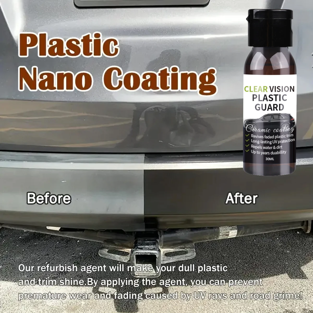 Car Plastic Restorer Ceramic Coating 2-3 Years Long-Lasting Protect Repair Whitening Black Shine Plastic Trim & Rubber Care P9 image 4