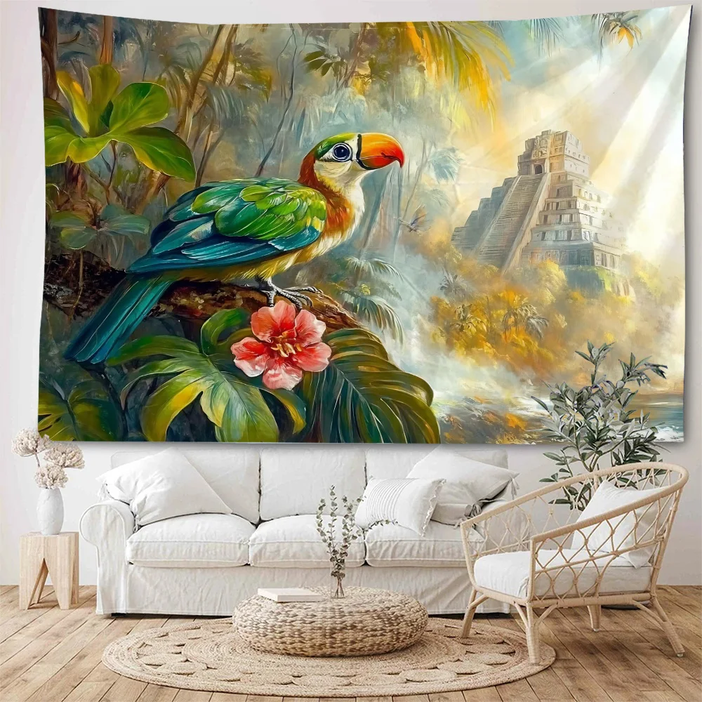 Beautiful forest, flowers, birds, landscape paintings, decorative tapestries, forest streams, sunshine scenery tapestries