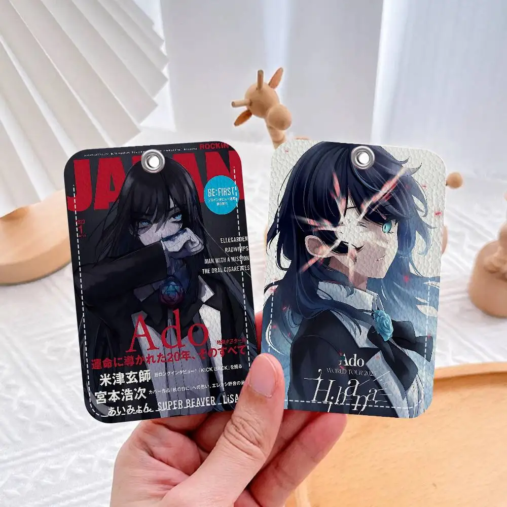 Ado الكرتون أنثى المغني مستطيل حافظة بطاقات الهوية المفاتيح الوصول حافظة للبطاقات مفتاح العلامة حلقة حامل بطاقة جلدية حلقة رئيسية الوصول #2