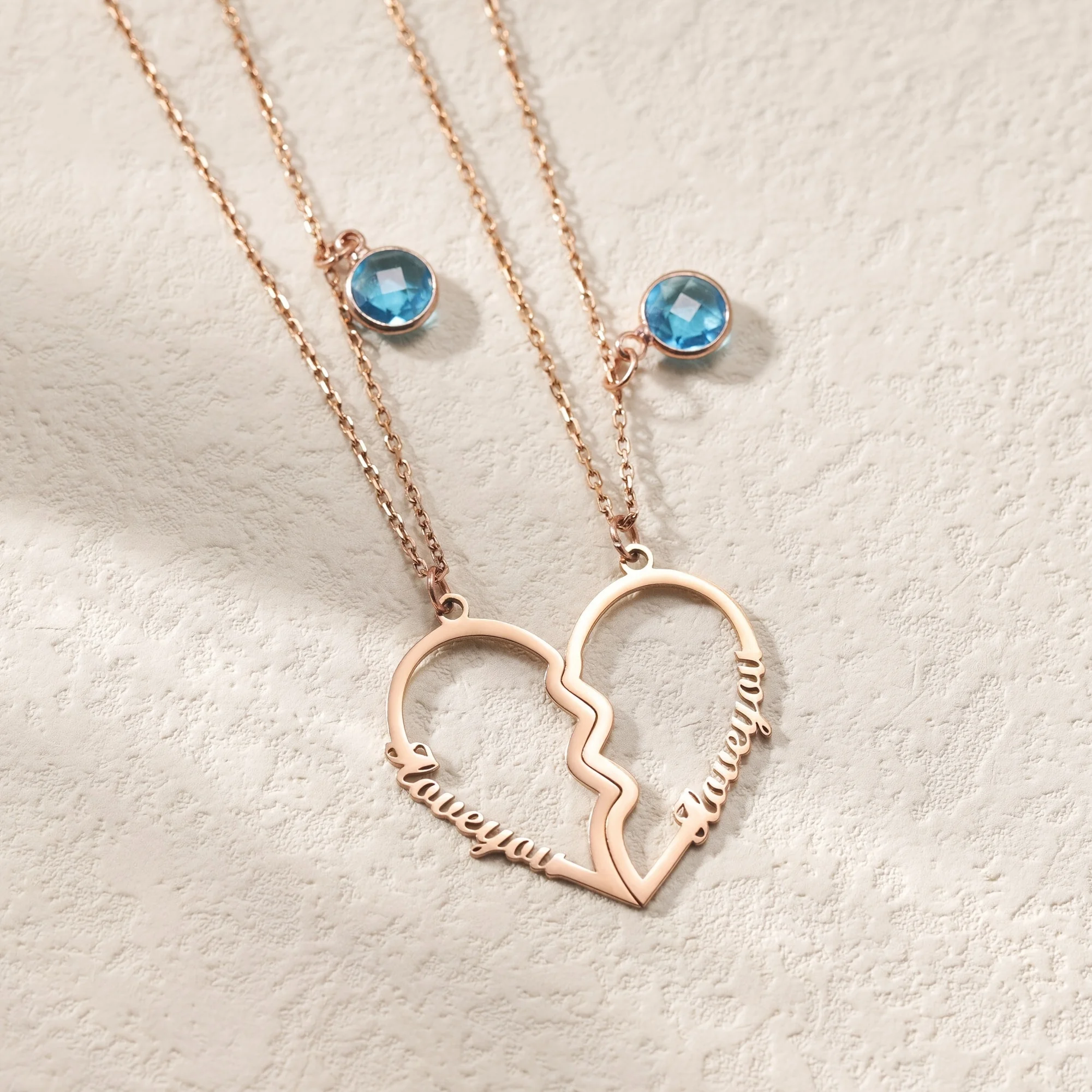 

Customized Engraved Split Heart Shape Necklace 2pcs Set Personalized Birthstone Name Necklace Couple Gift Jewelry Carved for Her