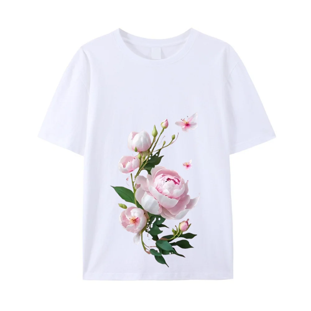 Precious floral print Love roses for Valentine's Day Children's adult T-shirt combed 100% cotton short-sleeved tops for tees