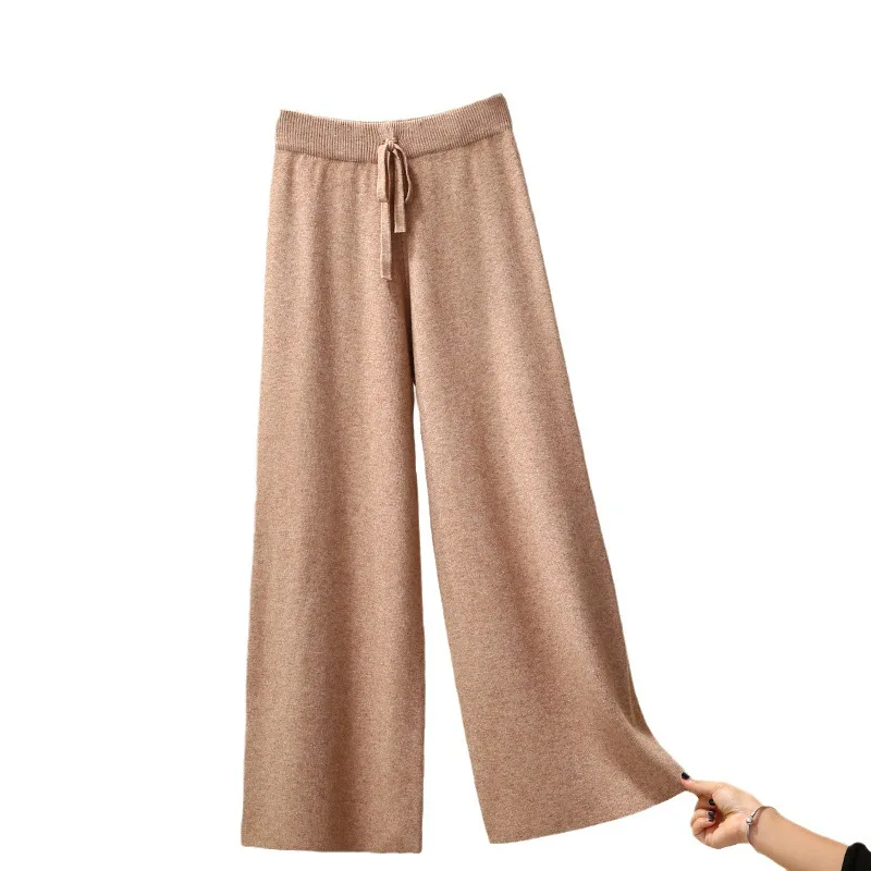 Thickened Knitted Wide Leg Pants Women's Autumn Winter Casual Comfort Straight Thickened Pants Elastic Loose Wide Legs Trousers
