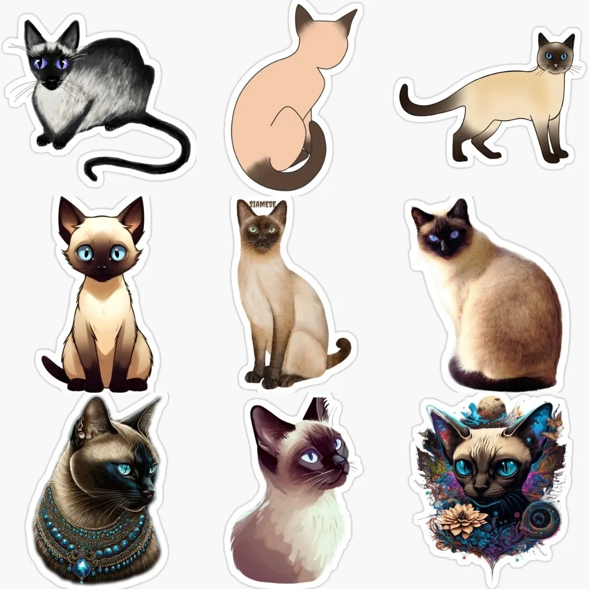 

Creative Cute Siamese Cat Cute Pets Stickers for Decorate Car Van Room Bicycle Table Fridge Window Off-road Helmet Camper