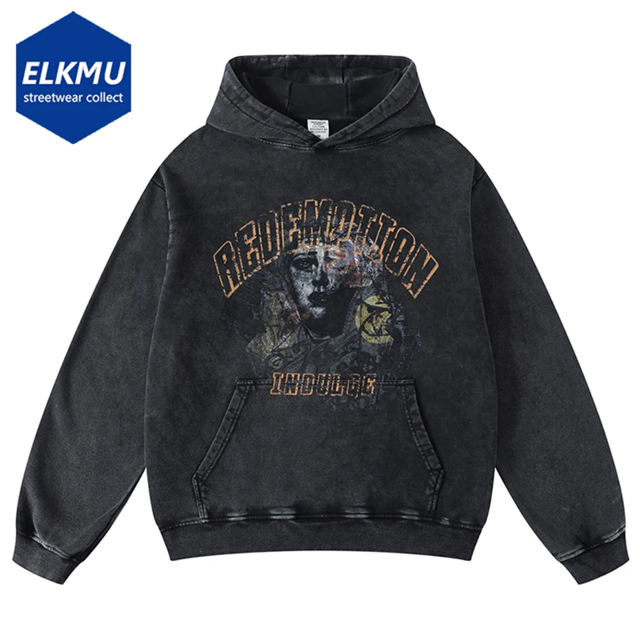 

Graphic Vintage Hoodies 2024 Fall Winter Casual Loose Pullover Hoodie Men Streetwear Hip Hop Oversized Hoodie Sweatshirts