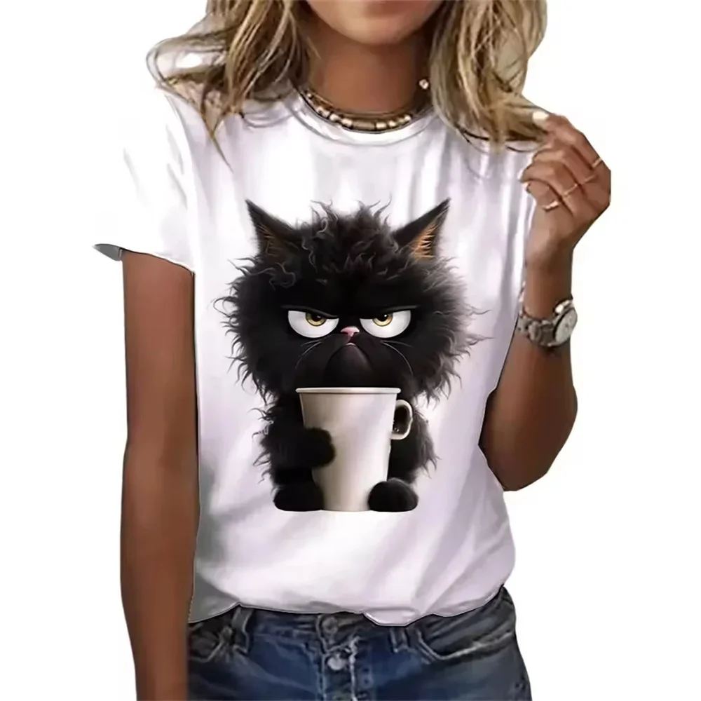 black cat tshirt women summer graphic funny top female streetwear 2000s clothing