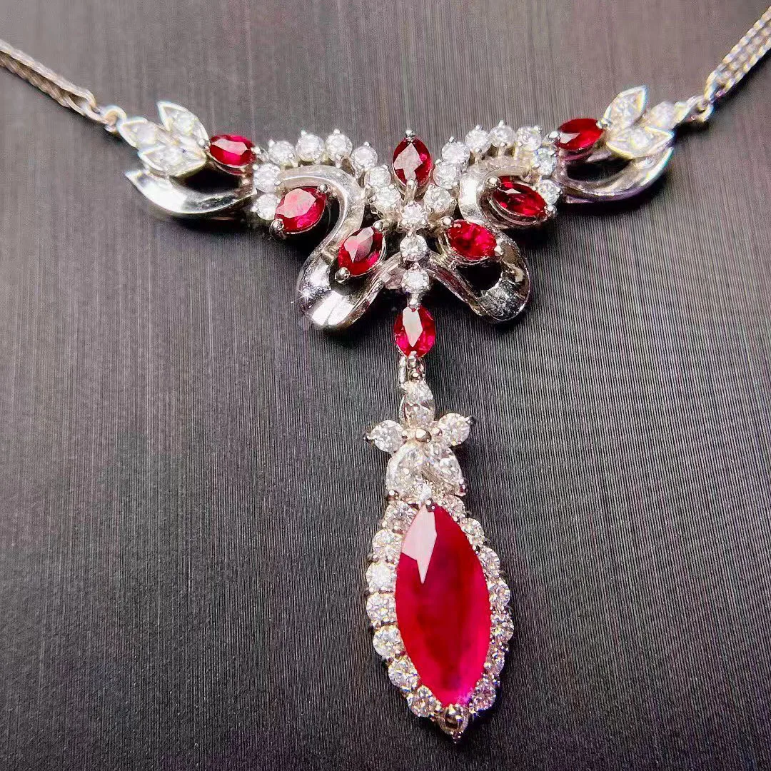 S925 Sterling Silver Necklace New Heavy Industry Light Luxury Micro-Inlaid Diamond Ruby Chain