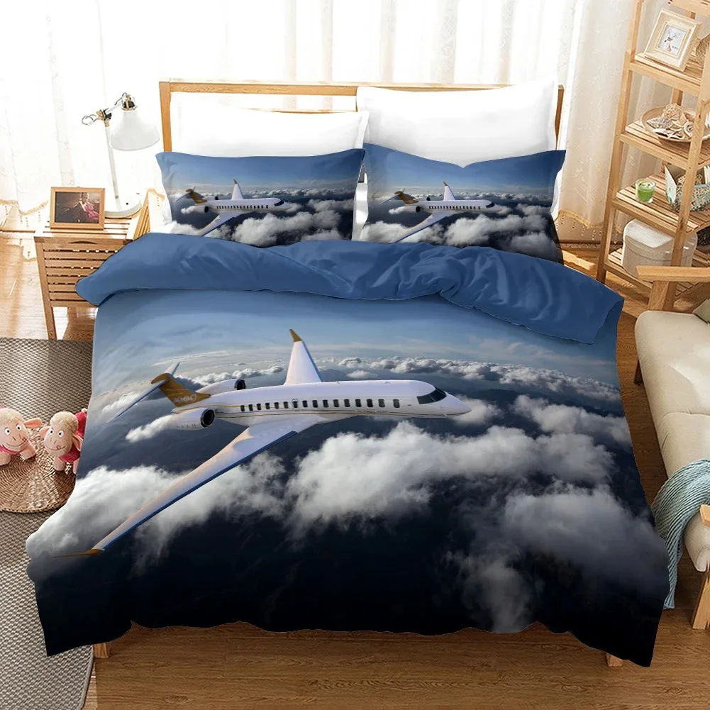 Plane Duvet Cover Microfiber Airplane Flying Through The Blue Sky Plane Theme Bedding Set for Boys Girls Double Queen King Size