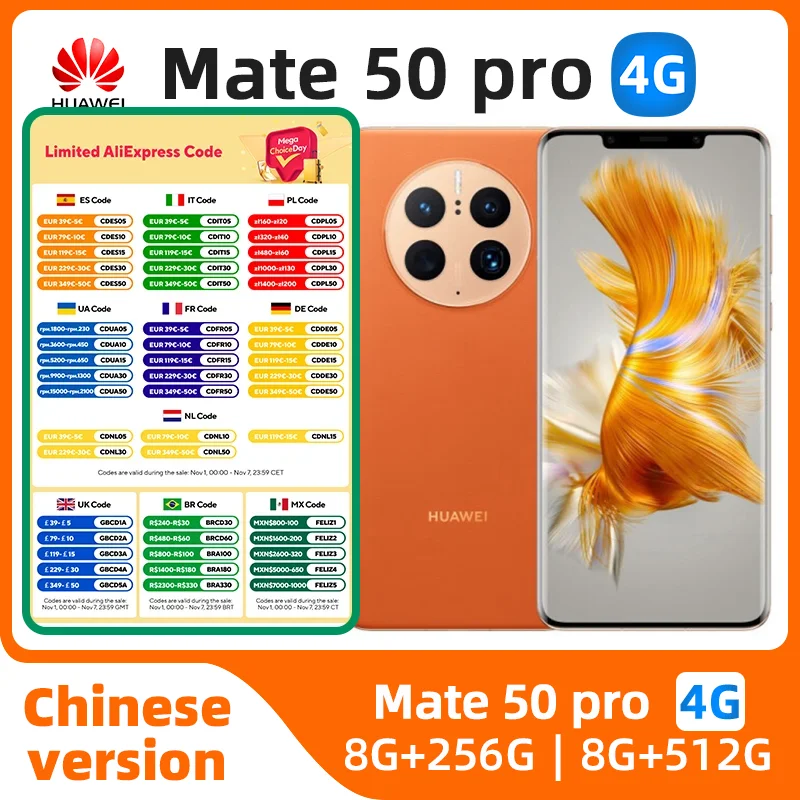 

Huawei Mate 50 Pro 4G телефон, экран 6,74 дюйма, 256 ГБ/512 ГБ