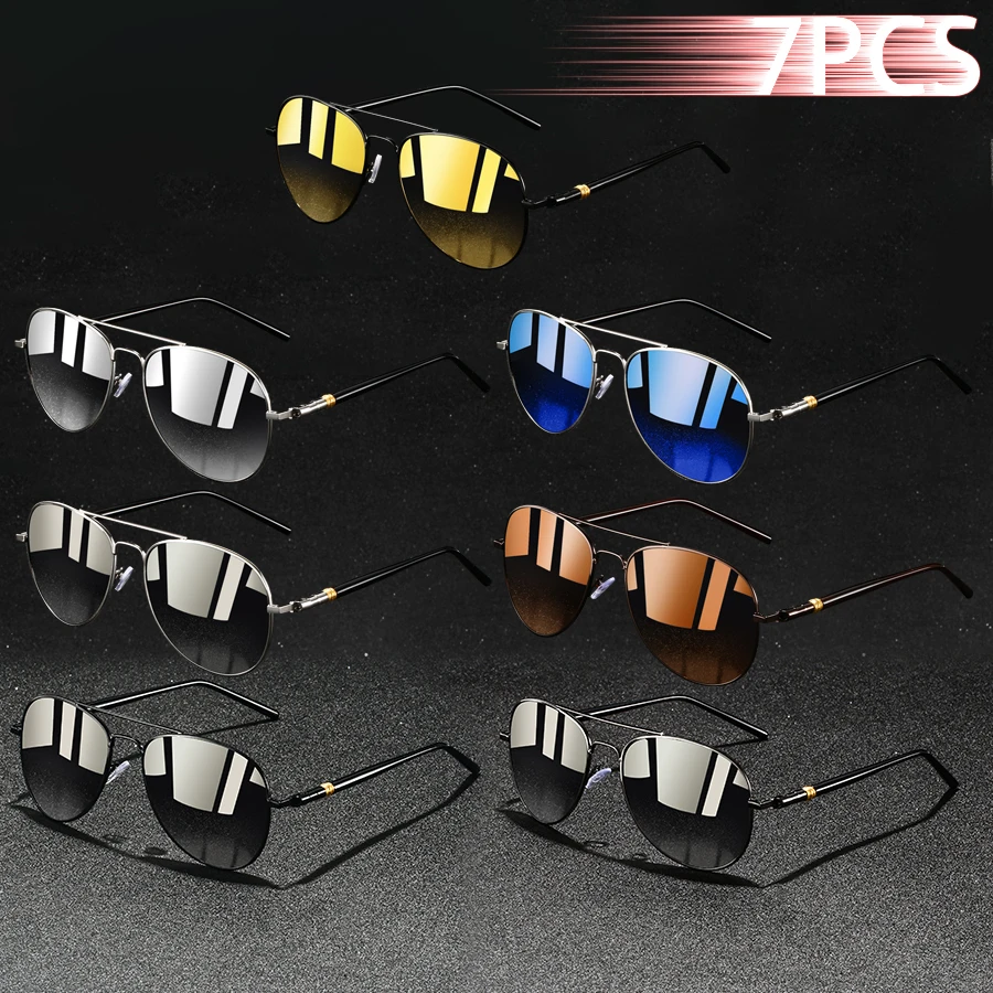 7 PCS Fashion Vintage oval Sunglasses Men Women Fishing Driving Luxury Brand Designer Sun Glasses Anti-Glare Retro Eyewear UV400