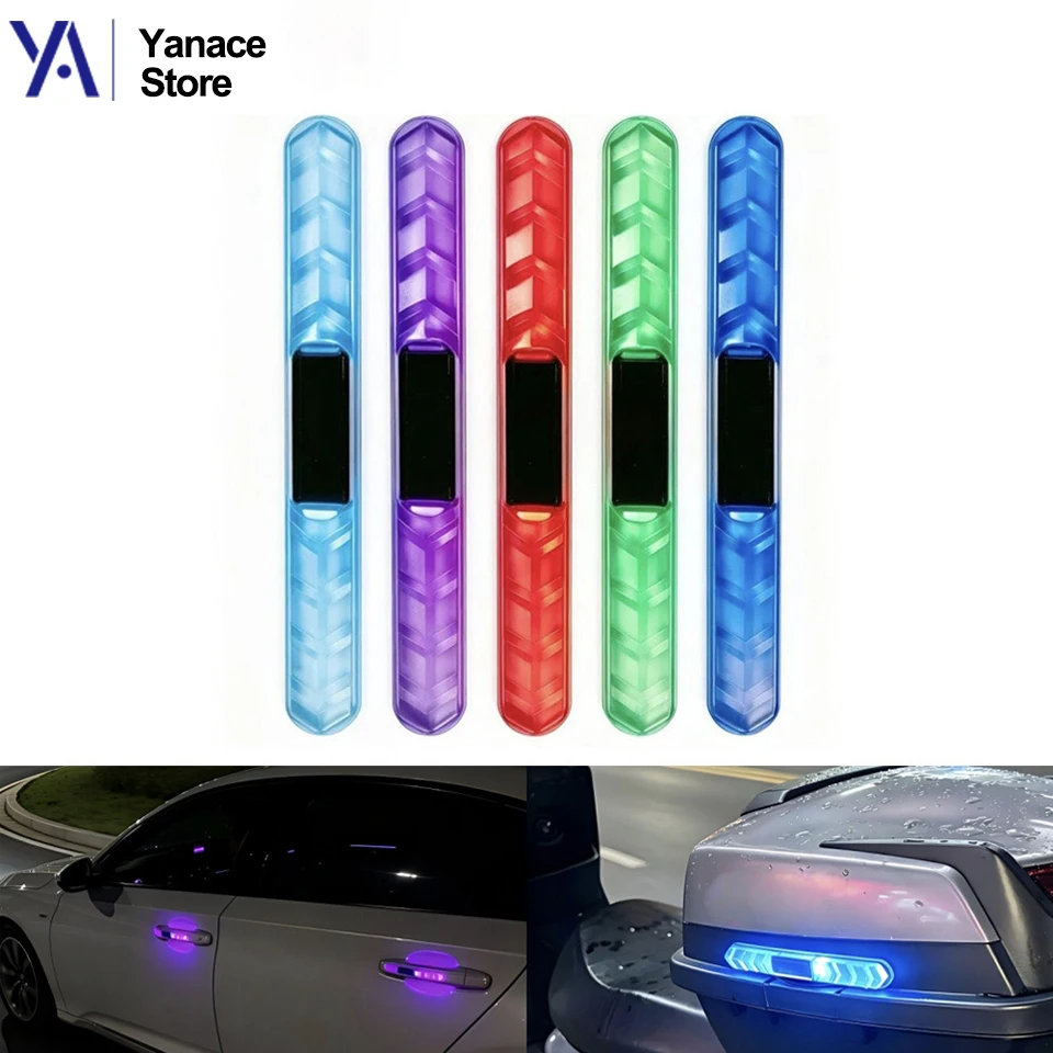 Car Motorcycle Thickened Anti-Collision Strip,Rear Warning Strobe Light,No Wiring No Charging,Scratch & Bump Guard Solar Energy