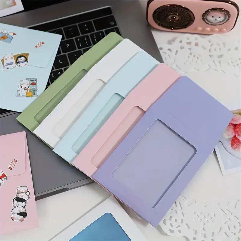 20 Pcs Macaron Color Card Sleeve Envelope Cover Letter Sheet Colored Paper Envelope Bag Hollowed Out Transparent Card Packaging