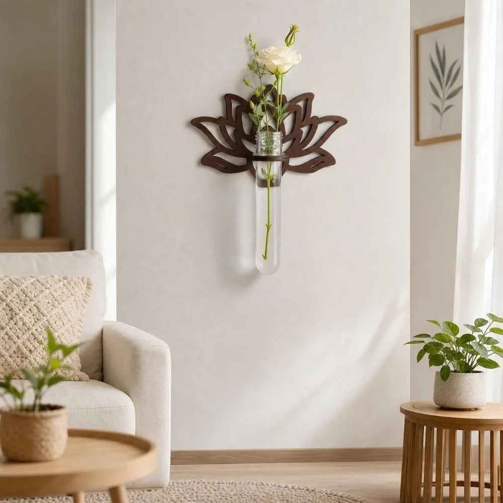 Wooden Lotus Shape Planter Holder Vase Hollow Out Wall Decoration Home Ornaments Retro Hydroponic