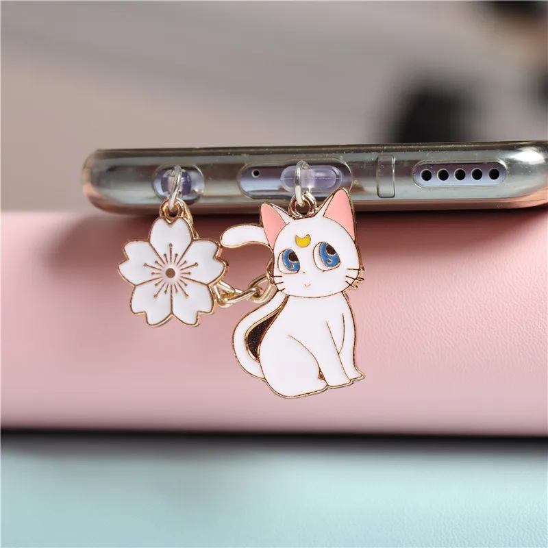 Wtyczka do kurzu Anime Charm Kawaii Moon Cat Charge Plug dla iPhone Anti Cap typu C korek chroniący przed kurzem wisiorek