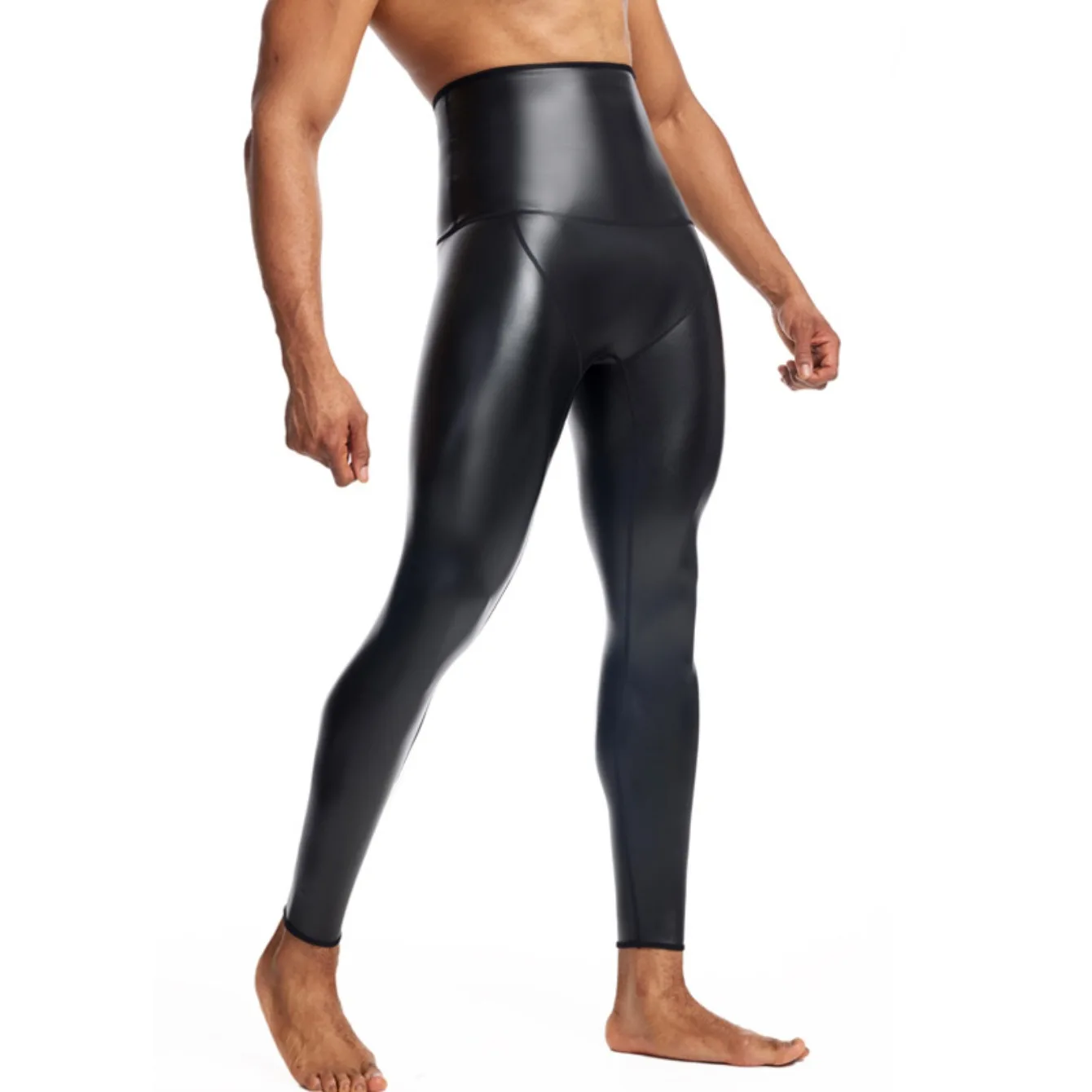 Men's High-Waisted Leather Pants Four-Way Stretch Waist-Shaping Hip-Lifting Slim Fit Cropped Pants