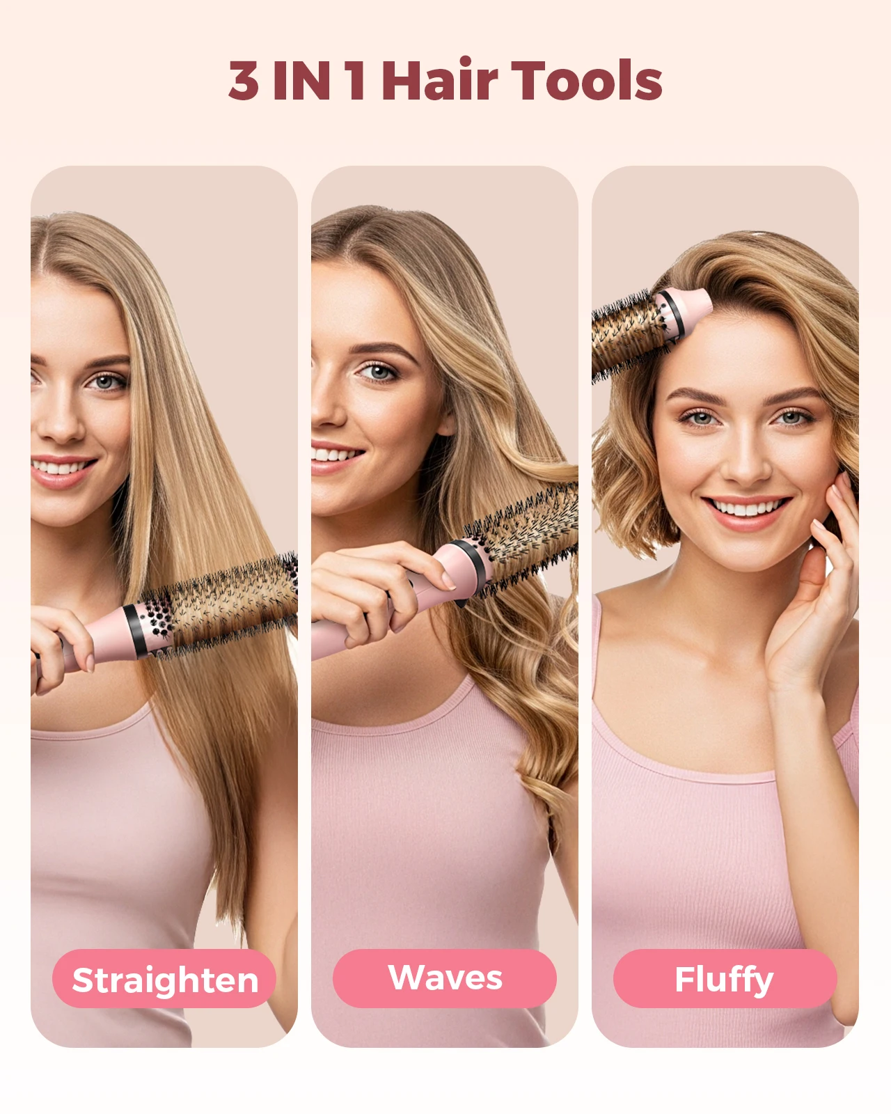 Hair Curler Ceramic Straightener Curling Hair Styling Brush Anti-Scald Thermal Brush Curl Wand Volumizing Brush Styler 100-220V