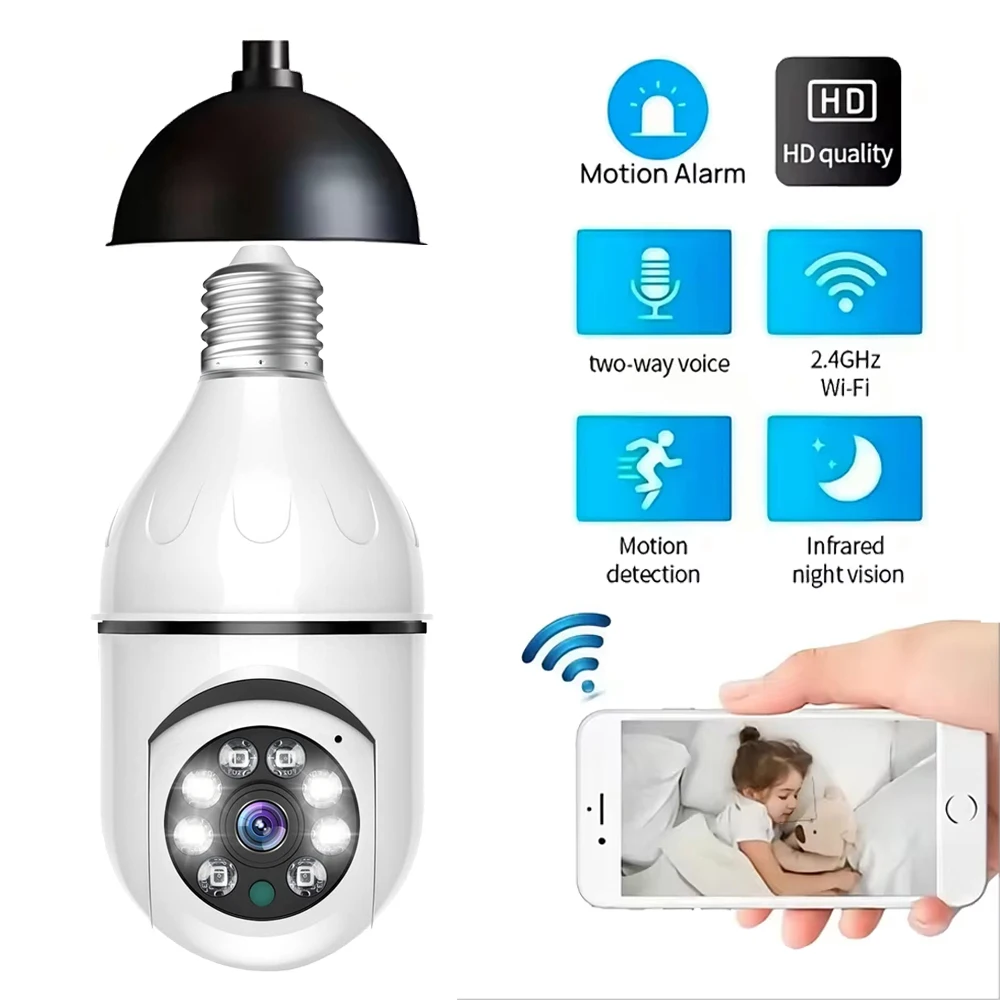 Smart Home E27 Bulb Wifi Surveillance Camera 1080P HD Night Security Video Surveillance Supprt Two Way Audio Mobile Motion