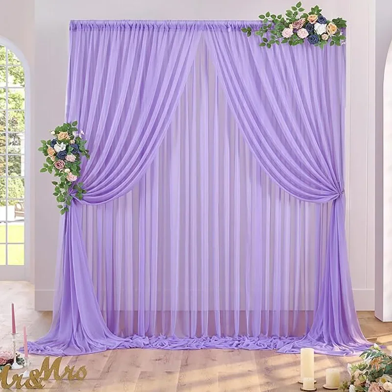 2pcs 5ft x10ft Chiffon Backdrop Curtains, 2 Layer Sheer Fabric Backdrop Drapes Drapes for Bridal Shower Wedding Arch Party Decor