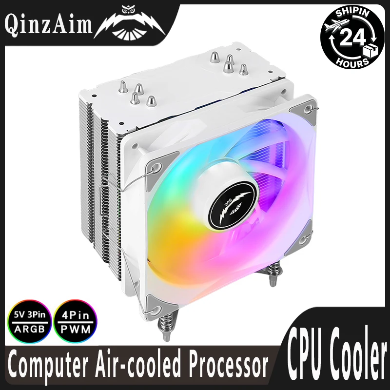 QiuzAim 4 Heat Pipes LGA1700 Cooler CPU Fan 120mm Processor 4 Pin/PWM Compatible with I5 I7 I9 115x 1200 1851 2011 2066 AM4 AM5