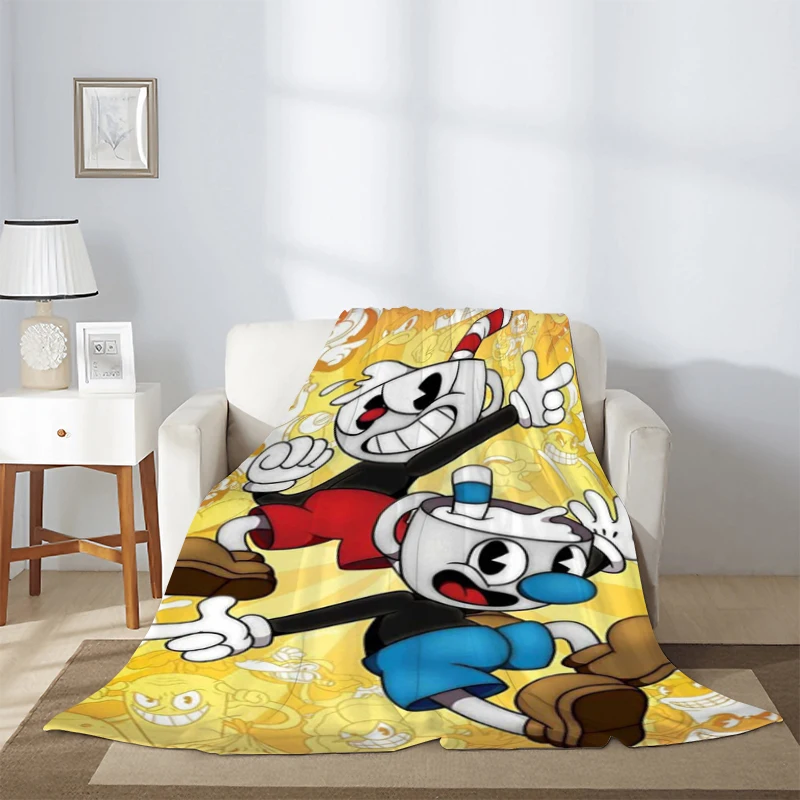 

Thick Blanket Sofa Winter Game Cuphead and Mugman Cartoon Fluffy Soft Blankets & Throws Microfiber Bedding Knee Warm Fleece Nap