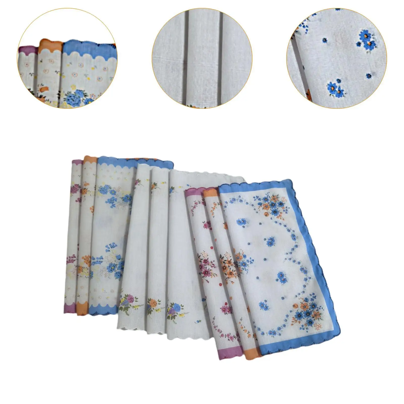 9Pcs Women Cotton Handkerchiefs Bandanas Colorful Womens Gift Wavy Edge Soft