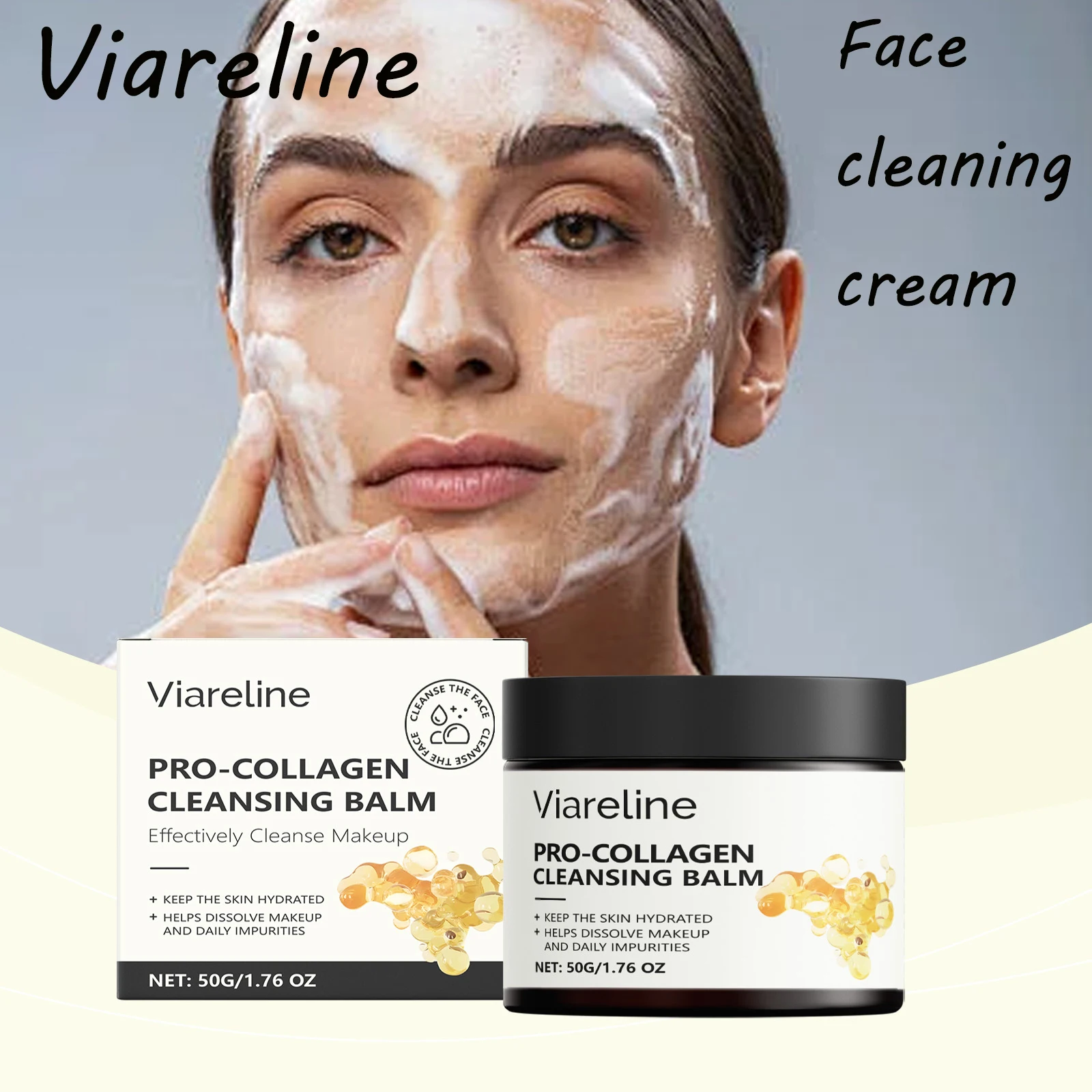 

Viareline Makeup Remove Cream Gentle Cleaning Pore Improve Skin Texture Non-sticky Lasting Smoothing Facial Deep Cleaning Cream