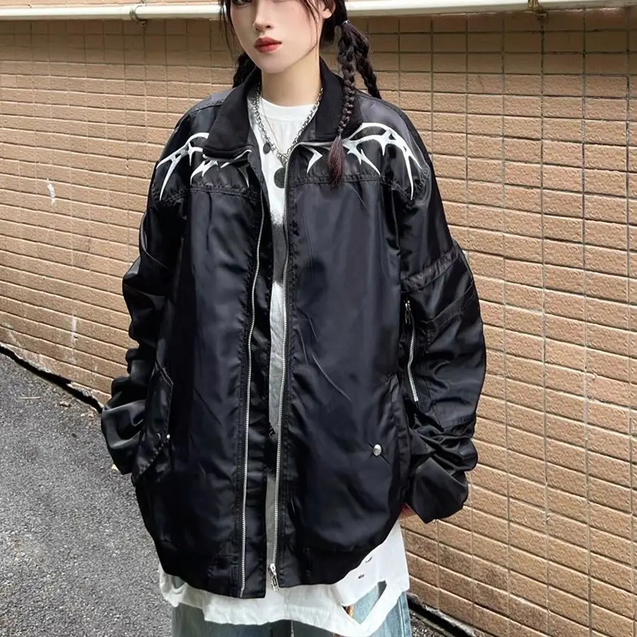 

Large Size Spring Autumn Pilot Jaet Men's Baseball Sle Embroidery Outerwear Coat Loose Fit Color Blo Warmth Conservation