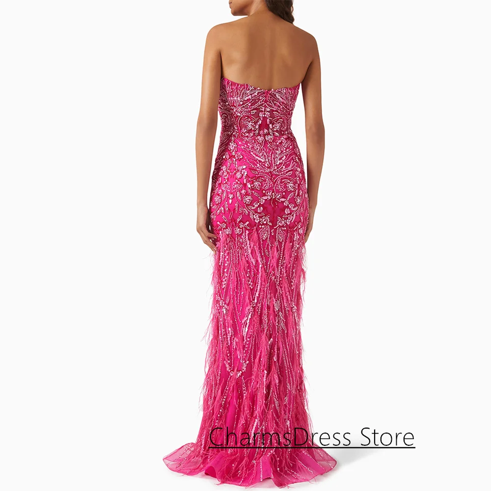 Sparkling Evening Dress Customized Sweetheart Sleeveless See Through Beading Applique Feathers Mermaid Prom Gown