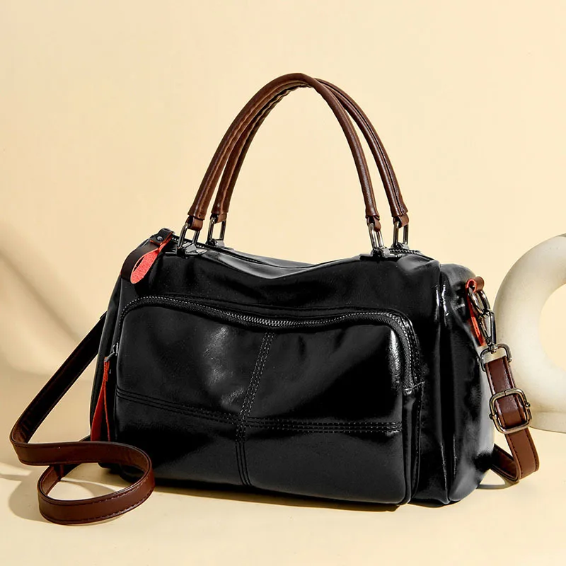 

Vintage Soft Leather Handle Bag Women New Brands Handbag Large Capacity Shoulder Crossbody Bag Travel Business Hand Bag Tote sac