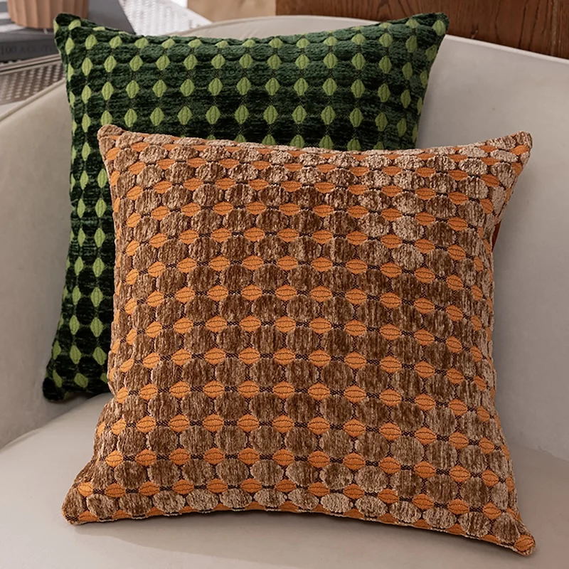 Textured Chenille Pillow Cover Set | Geometric Dot Weave Cushion Cases | Modern Farmhouse Warm Tone Sofa Bedroom Decor Throw