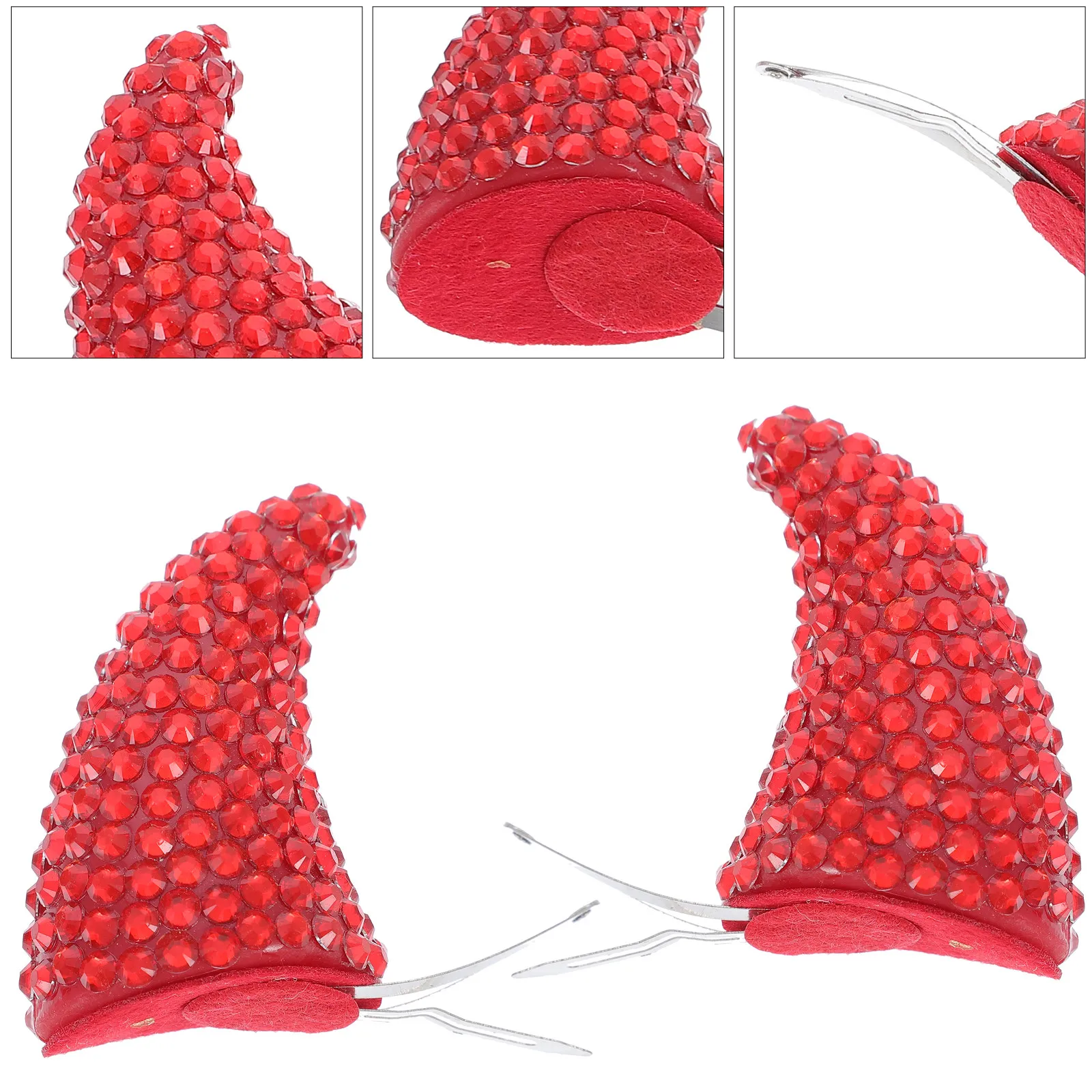 

4Pcs Halloween Devil Horn Hair Clips Red Rhinestone Hairpin Party Costume Accessories Horn Hair Clips
