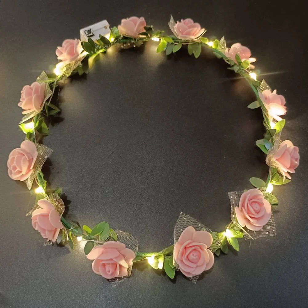 1PC Flower Crown Fairy LED Light Up Hair Wreath Party Floral Headpiece Hair Band Birthday Wedding Luminous Headband