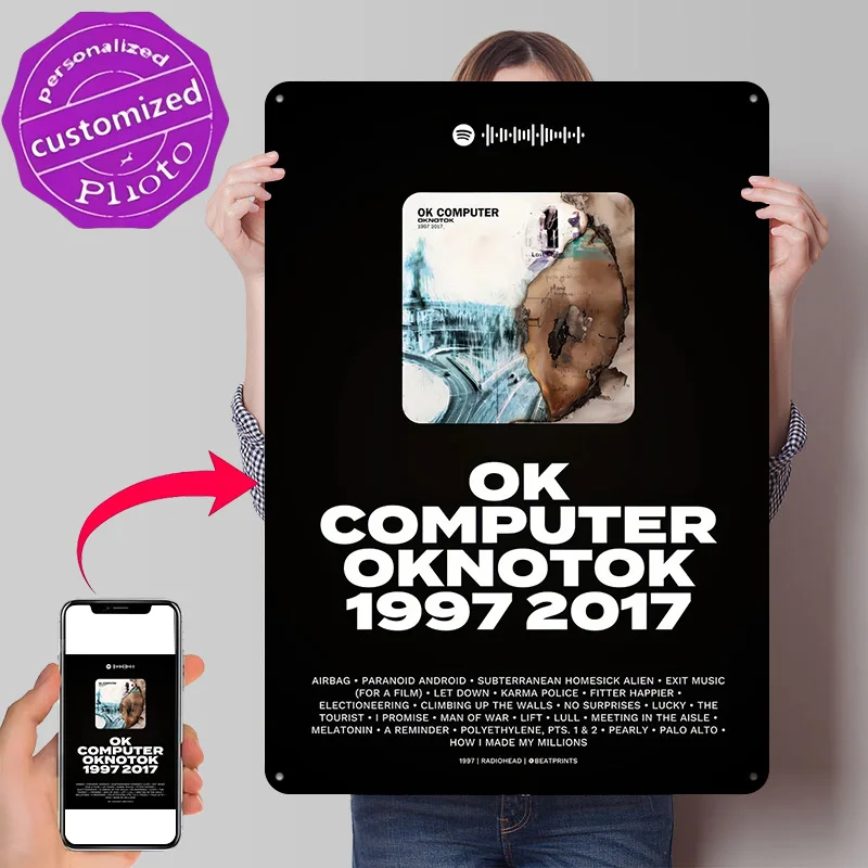 Radiohead OK Computer Album Poster Retro 3D Printed Metal Signs Customized Wall Hanging Gift for Living Room Decoration Tin Sign