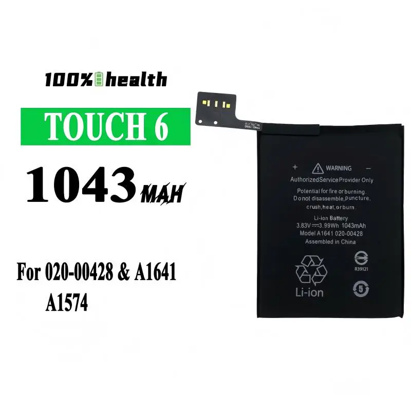 For iPod Touch 6th Gen 6G A1641 020-00428 3.83V 1043mAh Rechargeable Li-ion Replacement Music Player Battery