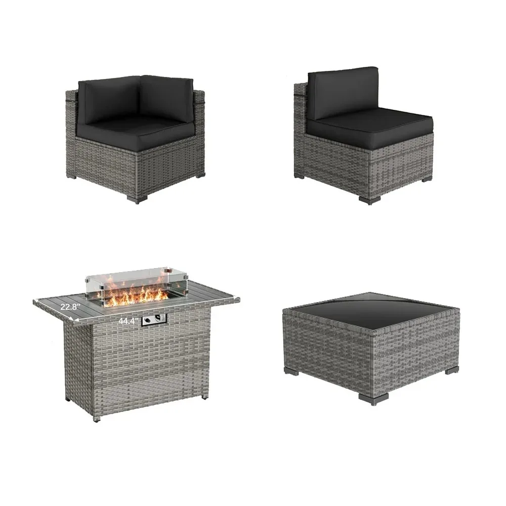 Patio Furniture Set, 7-Piece Outdoor Sectional with Free Cover, All-Weather Wicker Patio Conversation Sets for Backyard