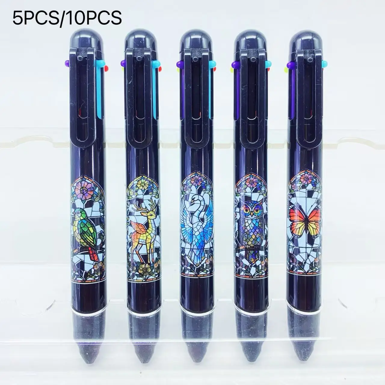 

5 шт./10 шт., черный набор с изображением животных, цветов, шесть цветов, комбинированная шариковая ручка, студенческий маркер, ручка для письма