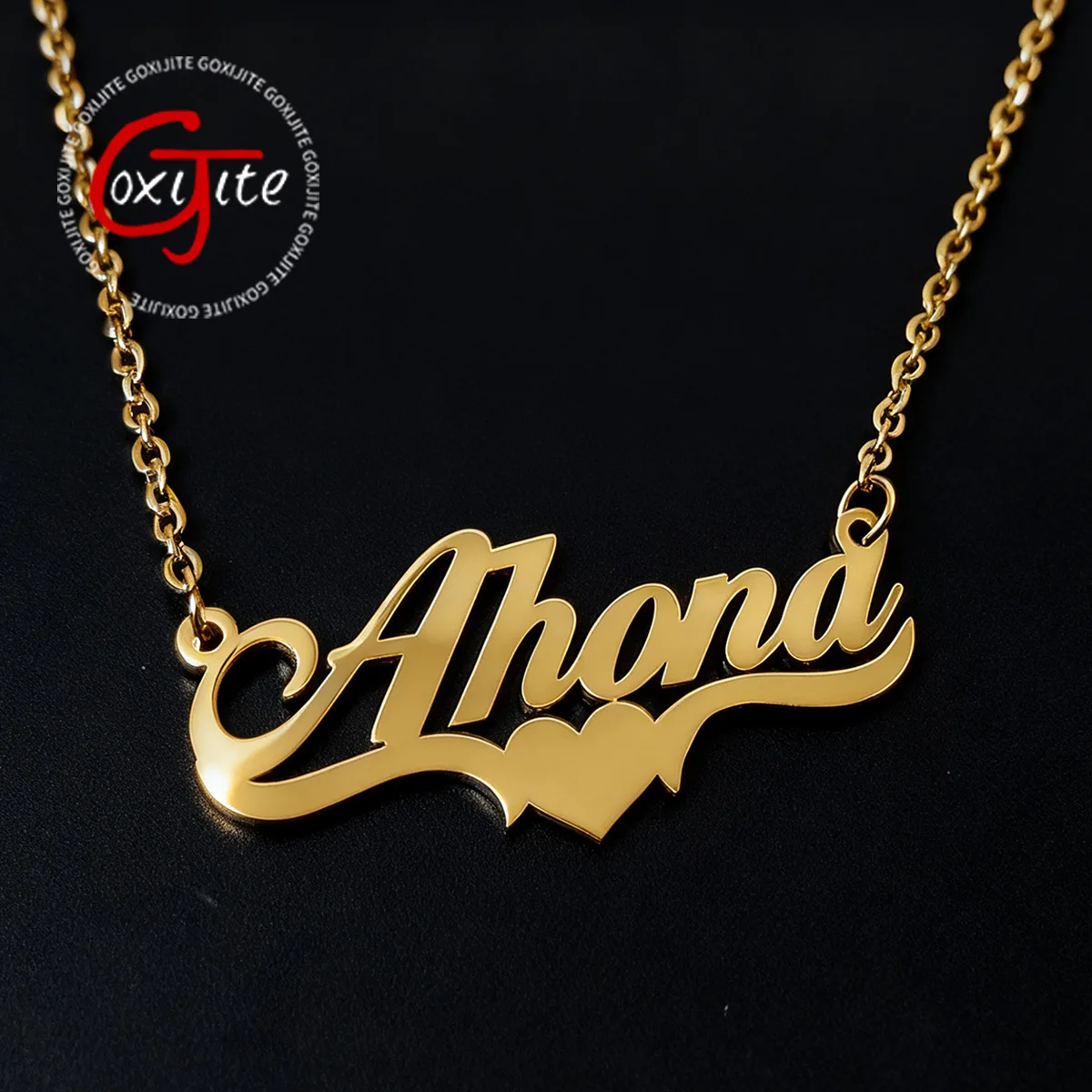 Goxijite Custom Name Necklace With Various Love Base Personalized Heart Nameplate For Women Stainless Steel Jewelry Holiday Gift