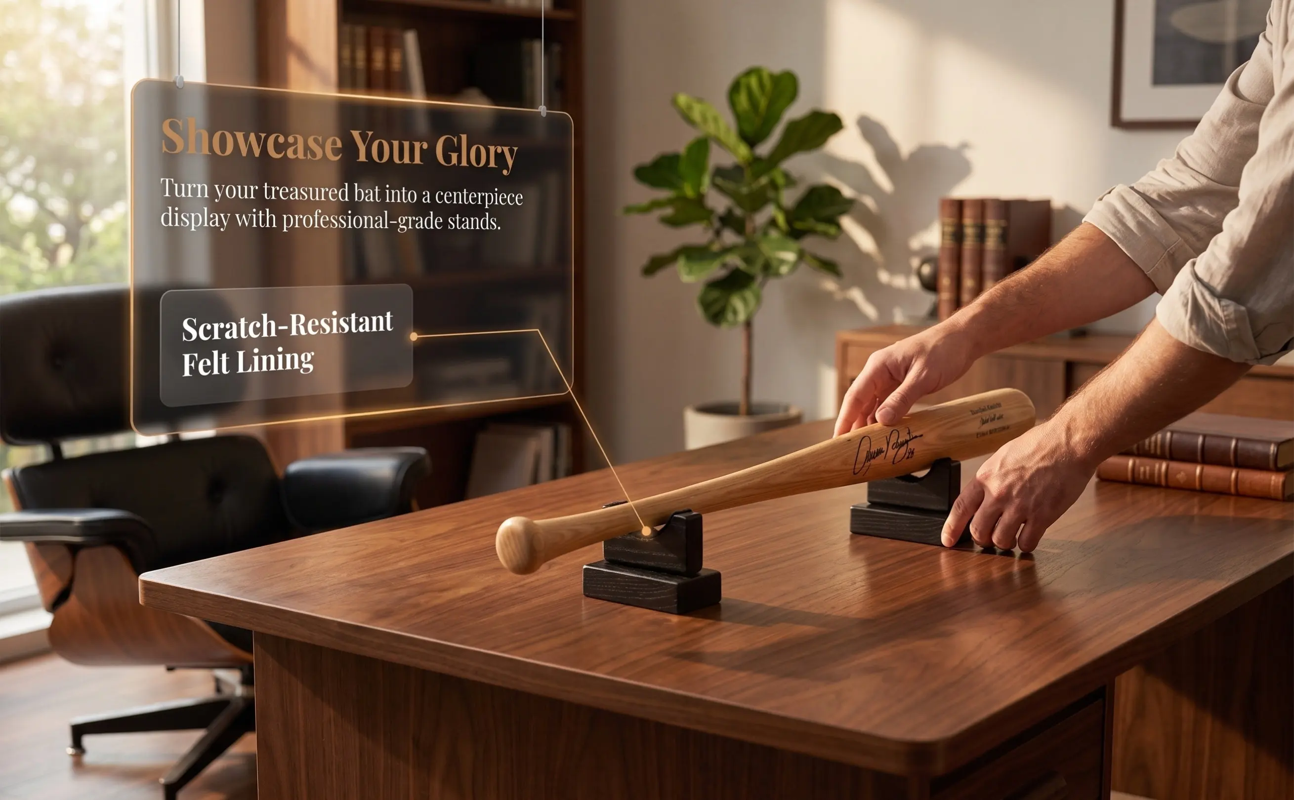 2Pcs High-Grade Wooden Bat Rack Professional Baseball Bat Holder Display Base for Signed Vintage Or Commemorative Bats Gift