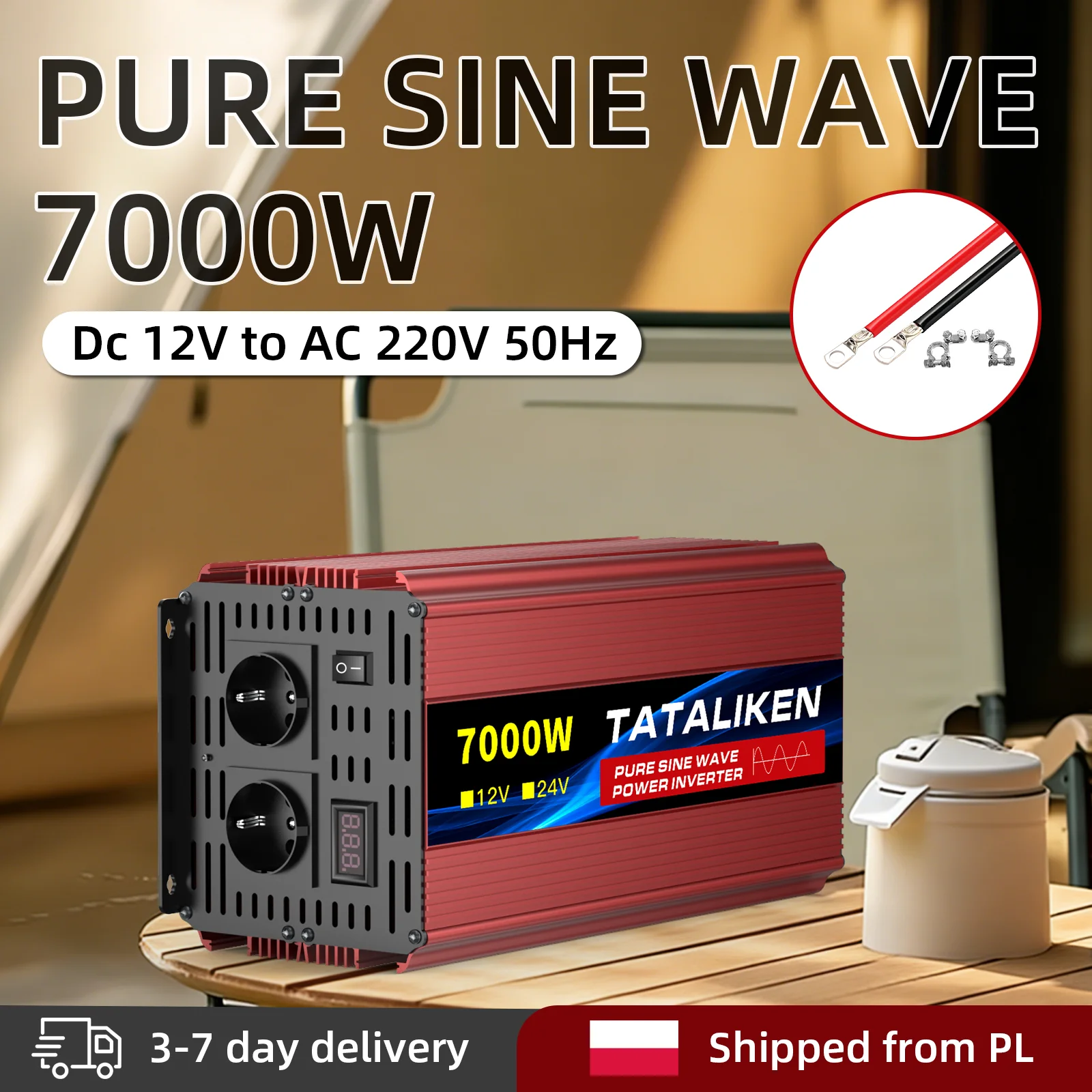 Convertisseur de puissance portable 80000W 12V vers 220V 50Hz à onde sinusoïdale pure, multipuissance, prise EU, écran LCD, ventilateur de refroidissement automatique