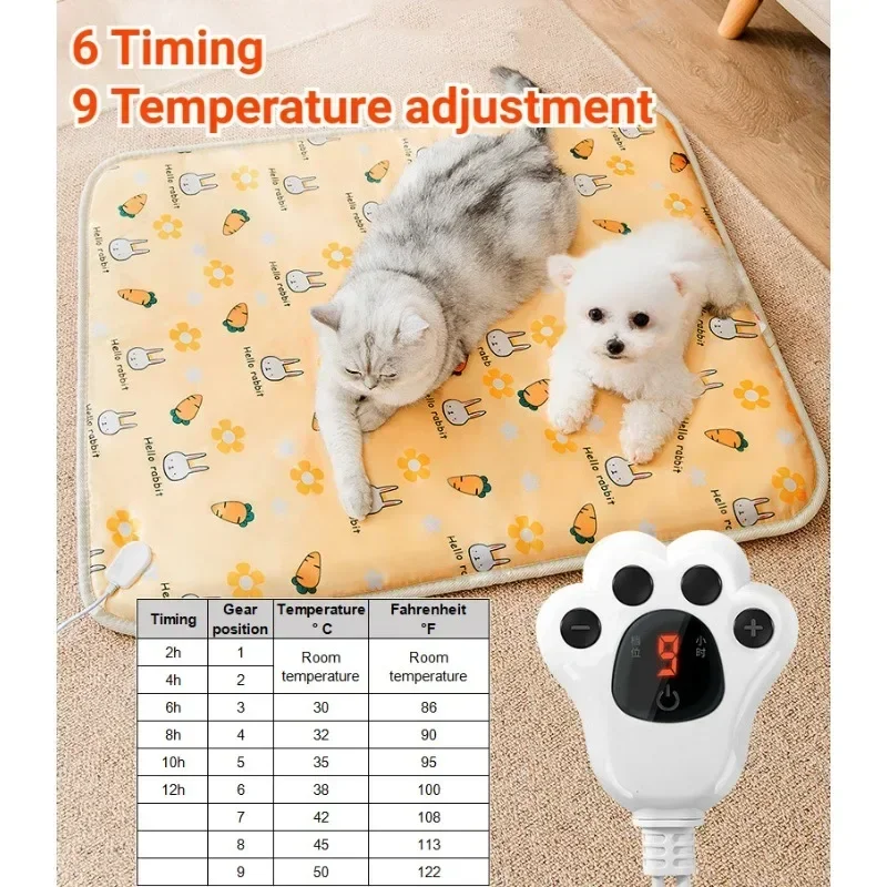 Electric Blanket Dog Kennel Cat Dog Bed Intelligent Timing 3 Levels 9 Temperature Control Waterproof Pet Heating Mat Winter Warm