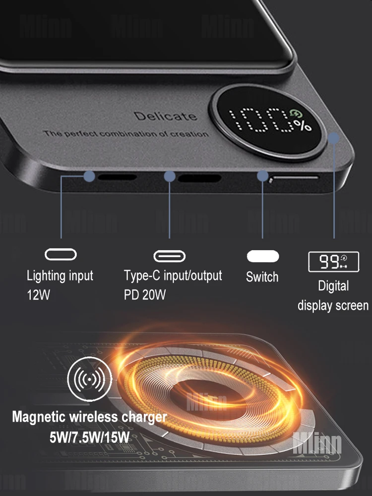 Imagem -02 - Banco de Potência Magnética Portátil 10000mah Pd20w 15w sem Fio Carregamento Rápido Externo Magsafe Bateria Auxiliar para Iphone Celular