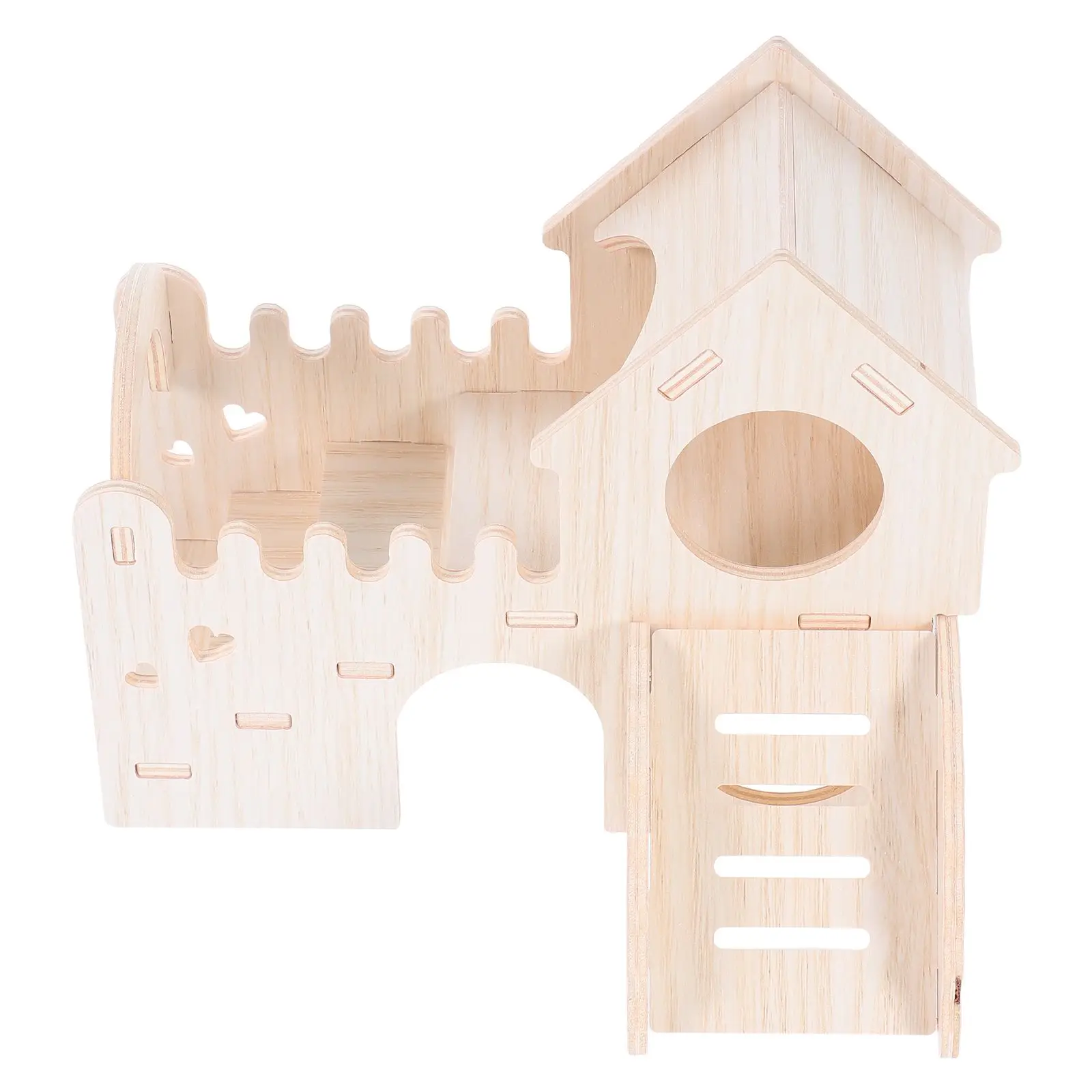 

Wooden Hideout Hamster Cabin 2Layer Small Animals House Habitat Detachable Safe Wood Transparent Window Playful Design Pet