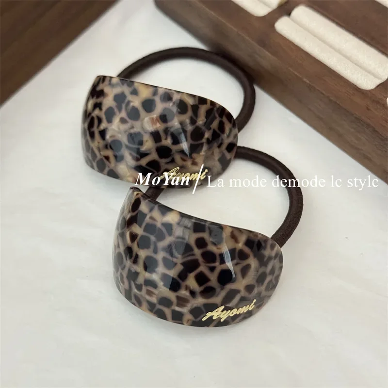 Semi-round temperament acetic acid leopard print hair band hairtie rope women's high ponytail headband high elastic rubber band