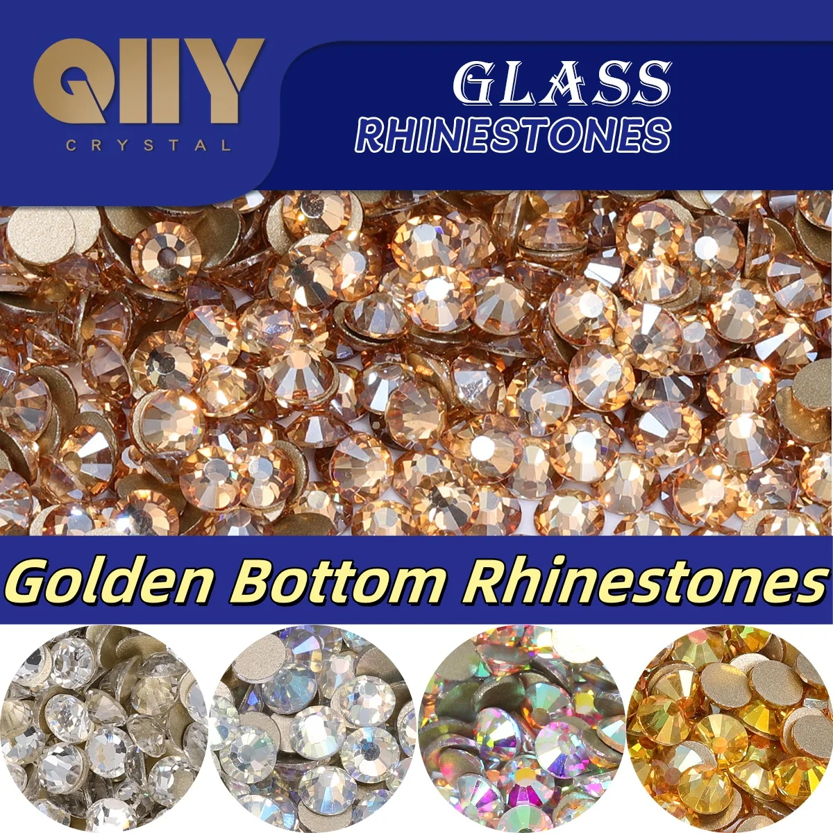 8 Colors Golden Bottom High Quality Glass Non Hotfix Rhinestones SS3-SS30 Glitter Wedding Dress Decoration Crystal Diamond