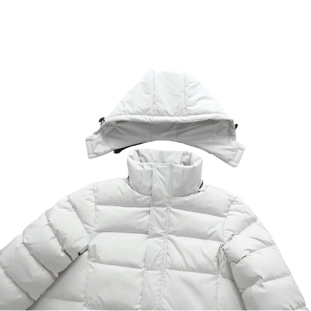 Jaket Bulu Angsa Pria Berkerudung Jaket Bulu Angsa Solid Parka Kombinasi Lengan Panjang Resleting Cardigan Pakaian Luar Longgar Saku Kasual 2025