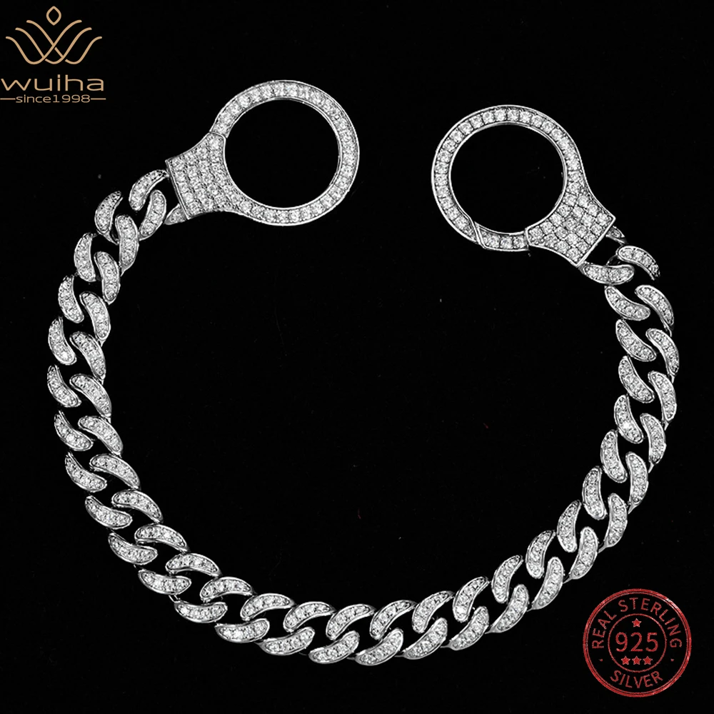 

WUIHA 925 Sterling Silver Sparkling Synthetic Diamond Cuban Bracelet for Women Men Gifts Hip Hop Rock Fine Jewelry Free Shipping